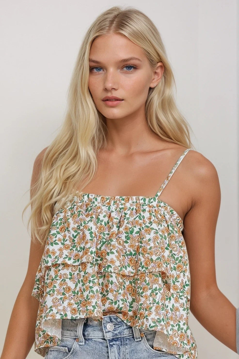 Floral Spaghetti Strap Ruffled Cami