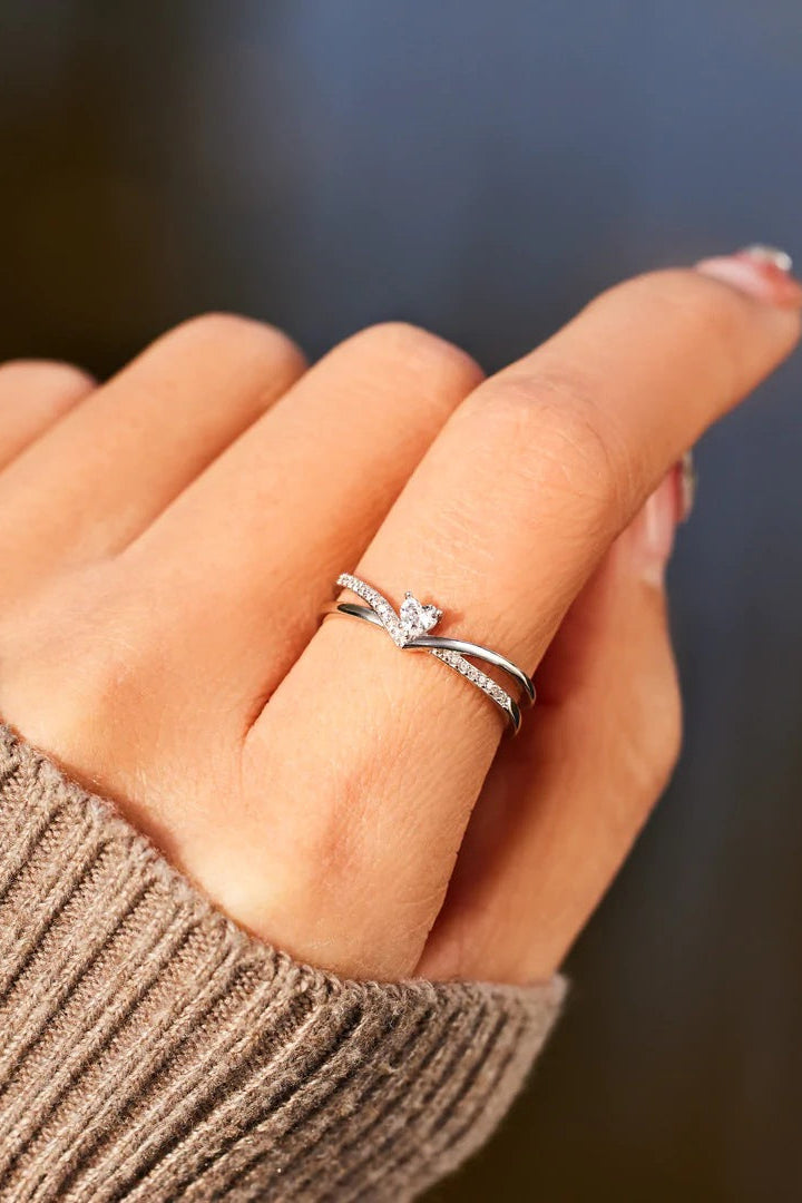 925 Sterling silver Inlaid Zircon Heart Open Ring