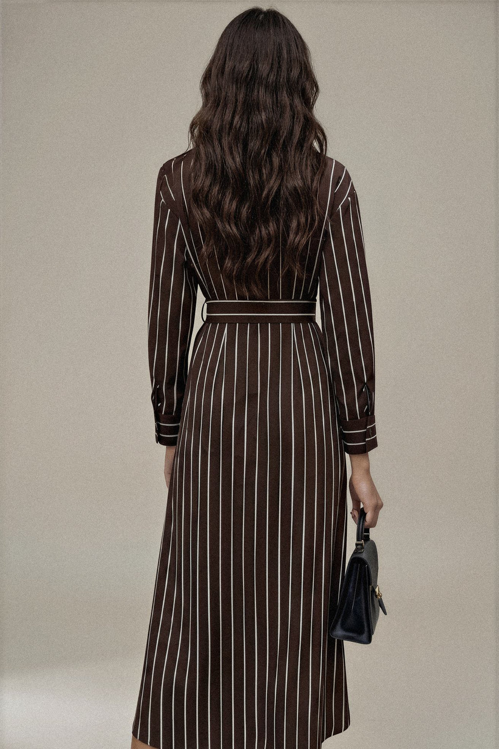 Striped Long Sleeve Belted Shirt Dress