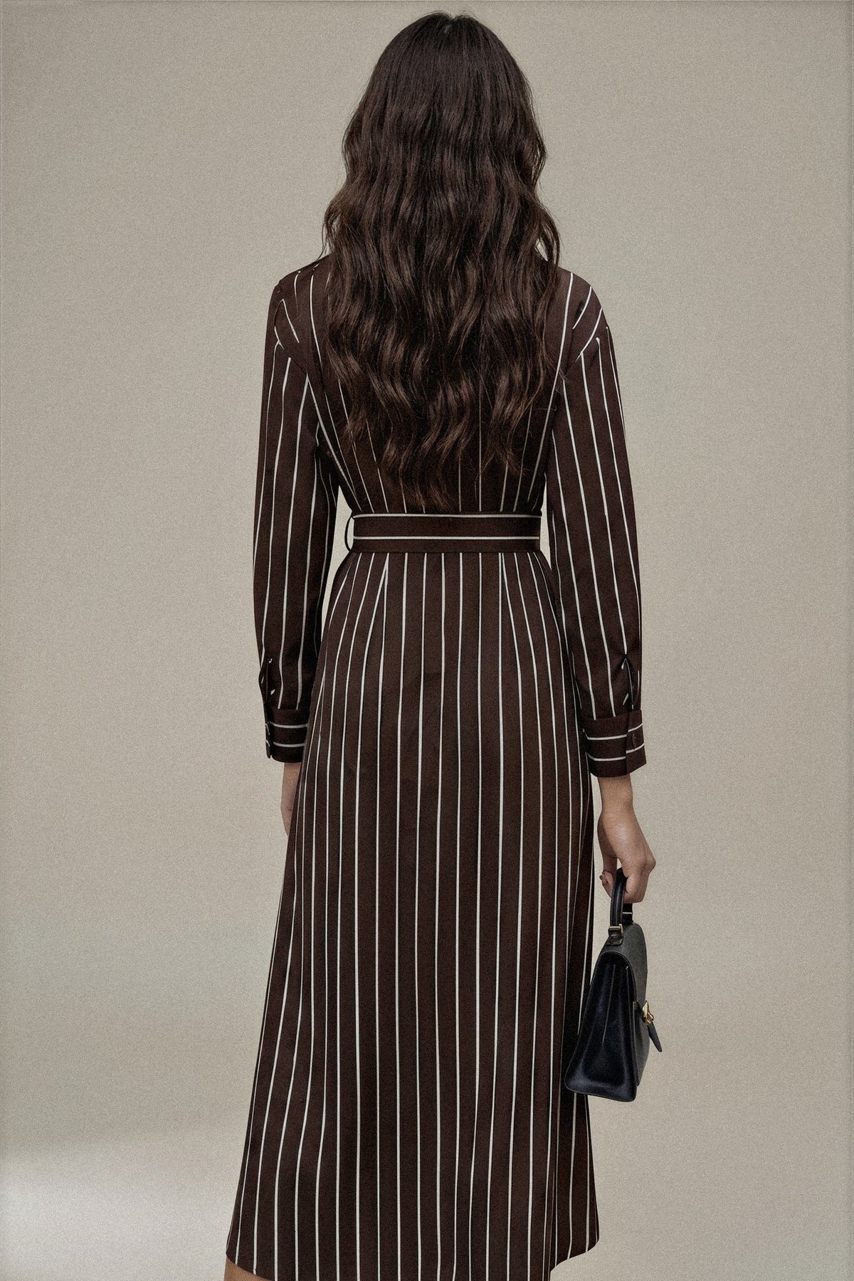 Striped Long Sleeve Belted Shirt Dress