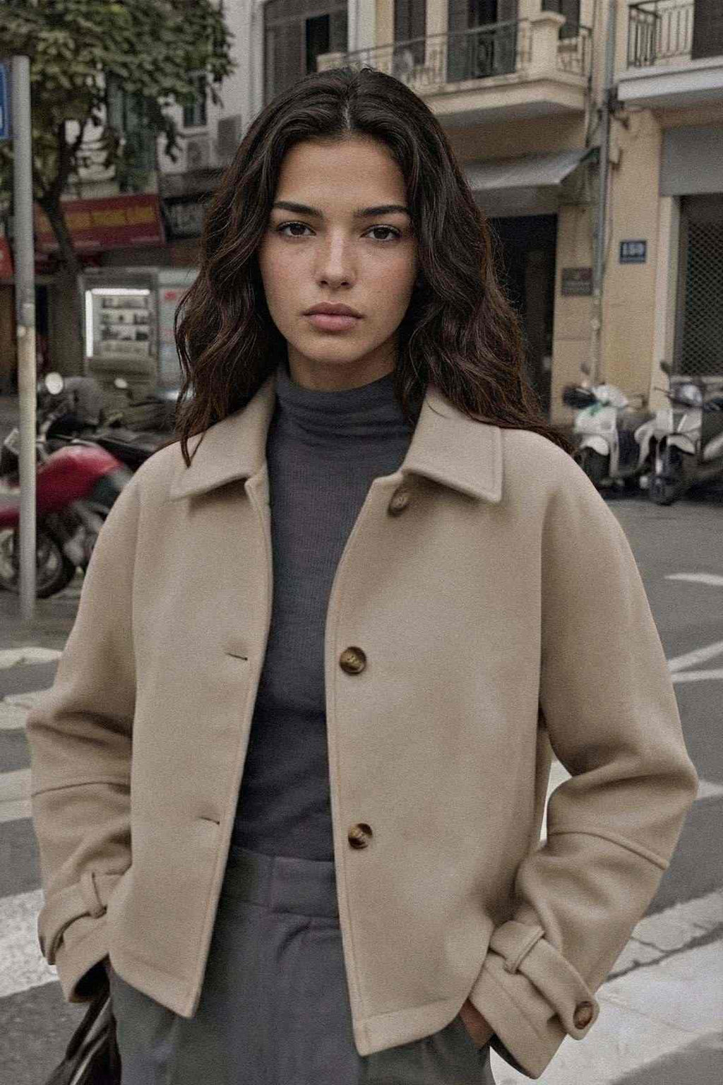 Collared Neck Button Up Jacket