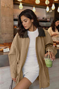 Oversized Contrast Collar Jacket with Drawstring Waist