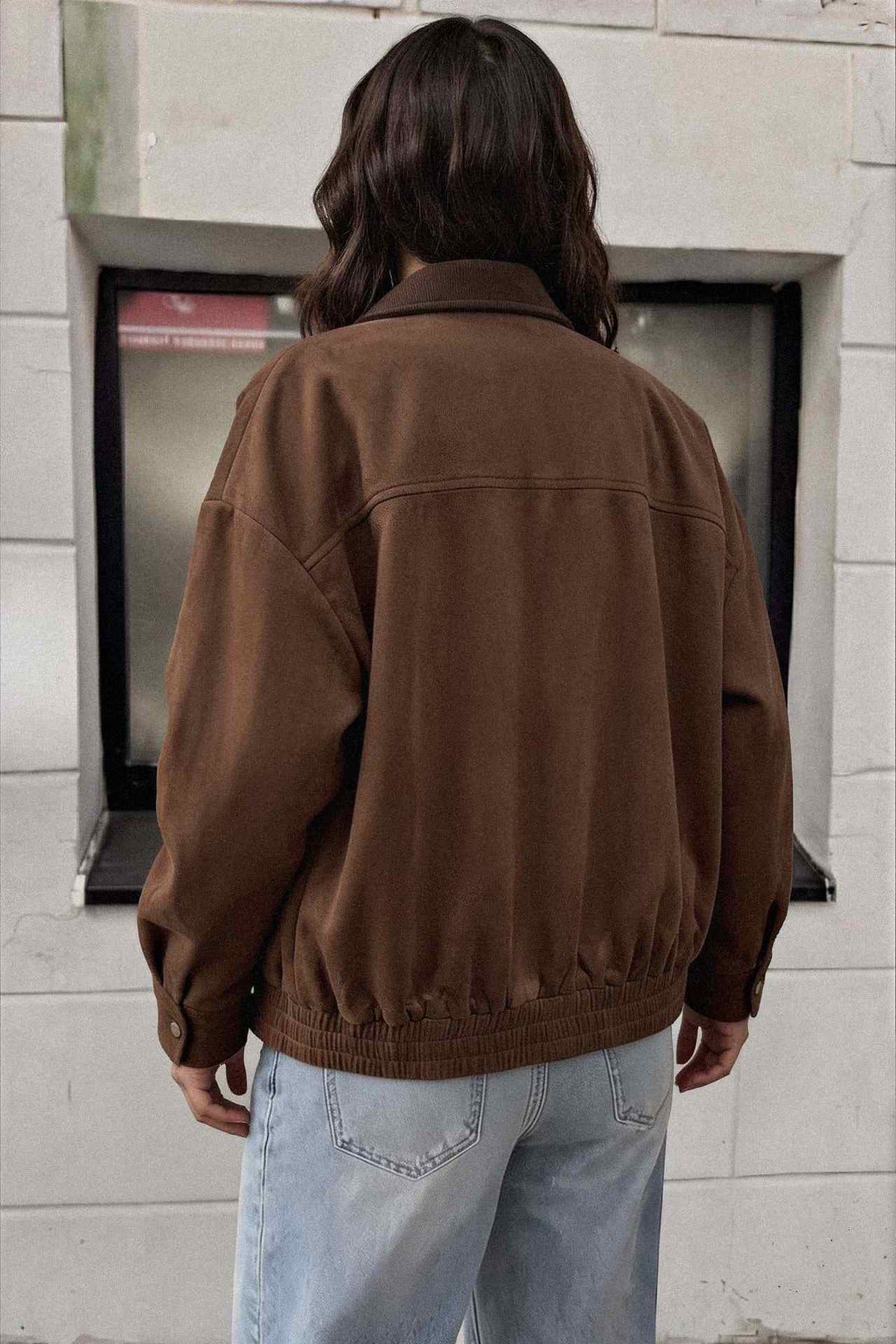 Corduroy Collar Zip-Up Jacket
