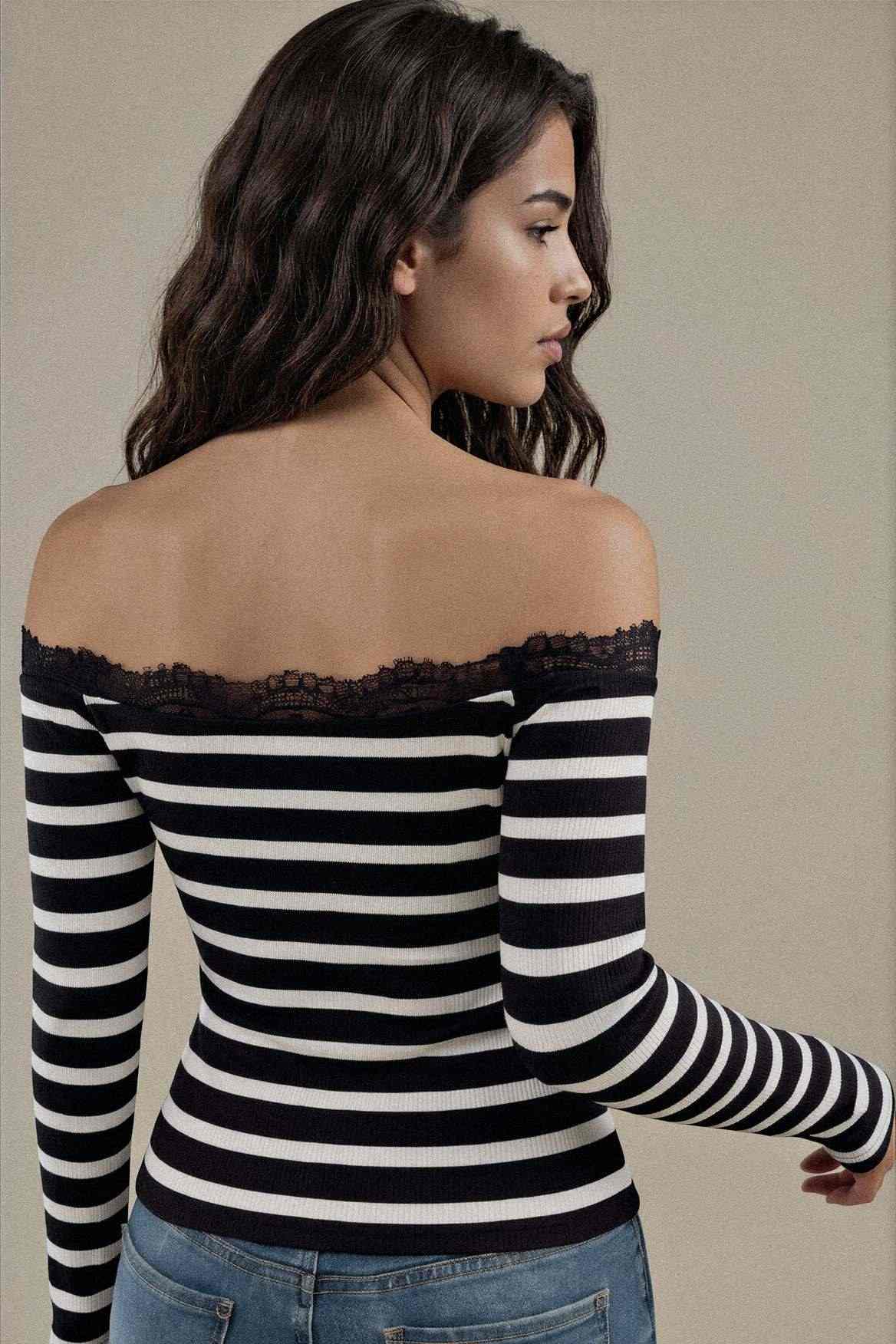 Lace Detail Off Shoulder T-Shirt