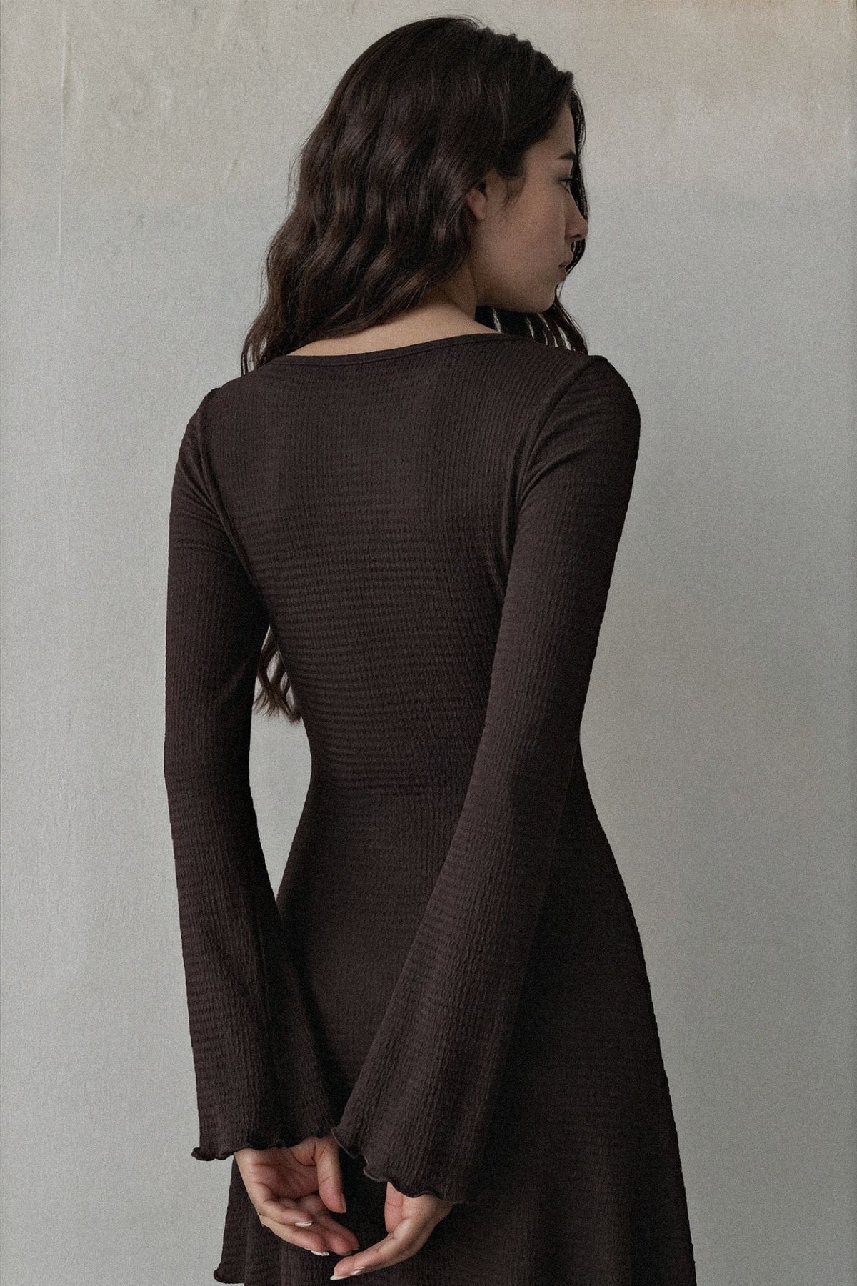 Long-Sleeve Waffle Knit Bodycon Mini Dress