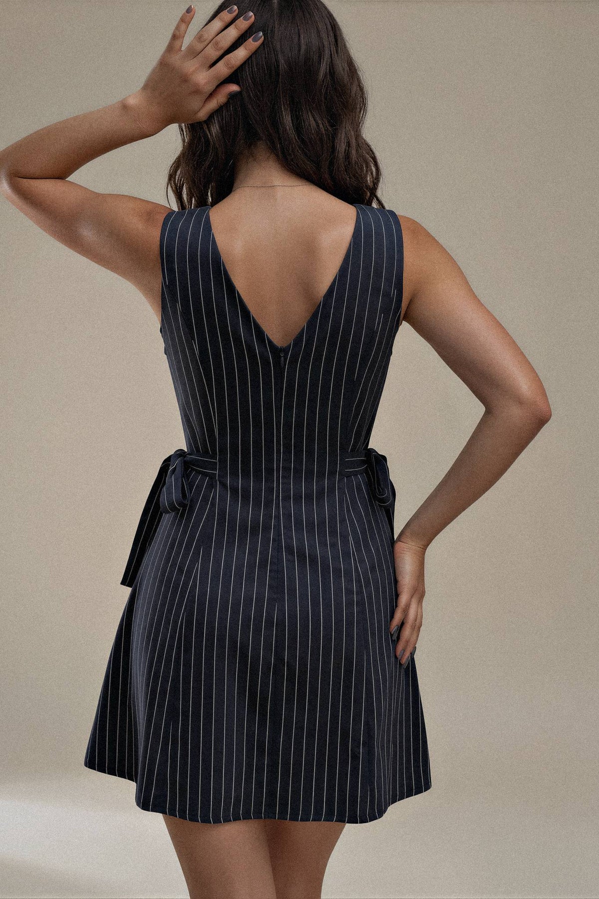 Striped Sleeveless Tie Waist Dress