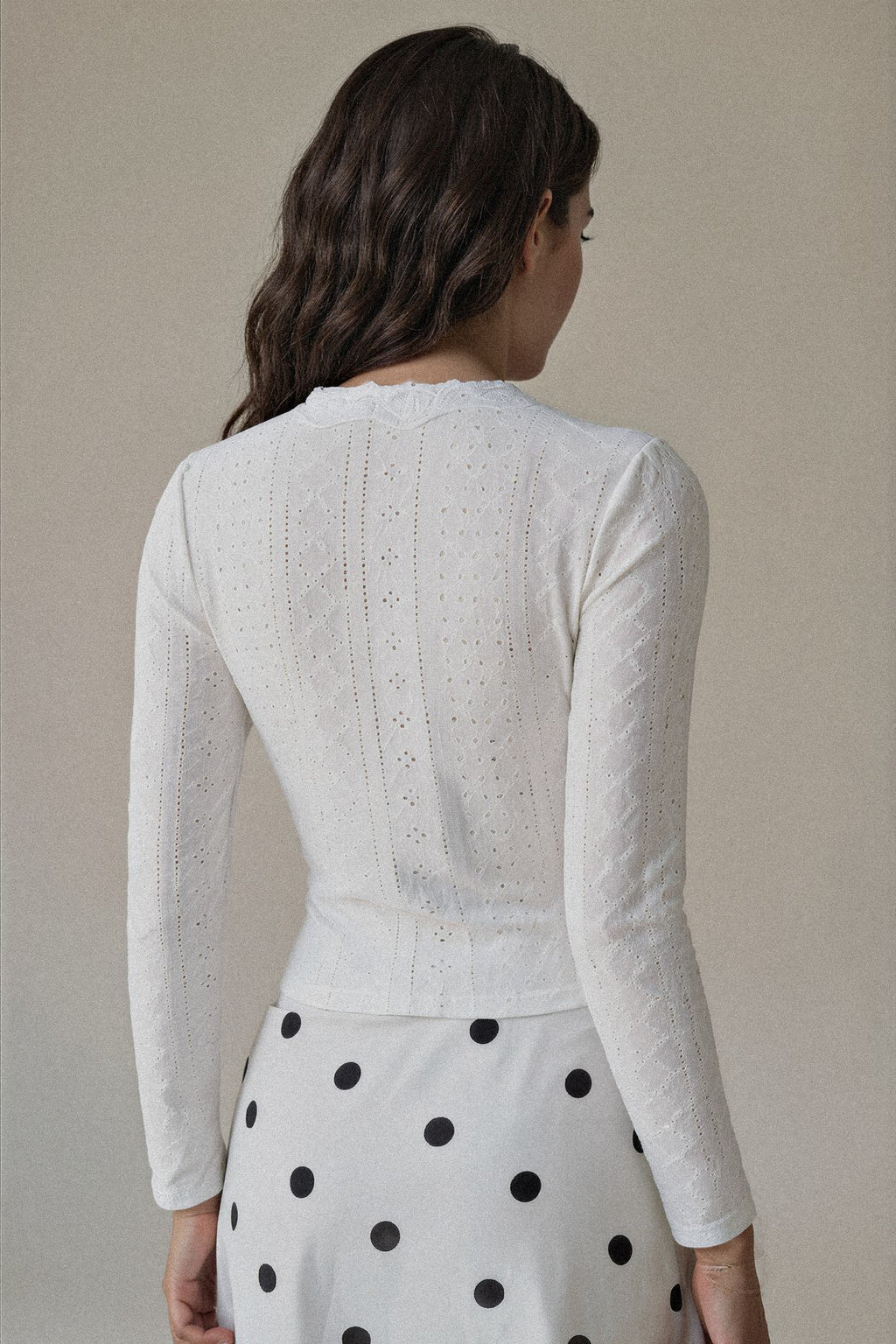 Eyelet V-Neck Long Sleeve T-Shirt