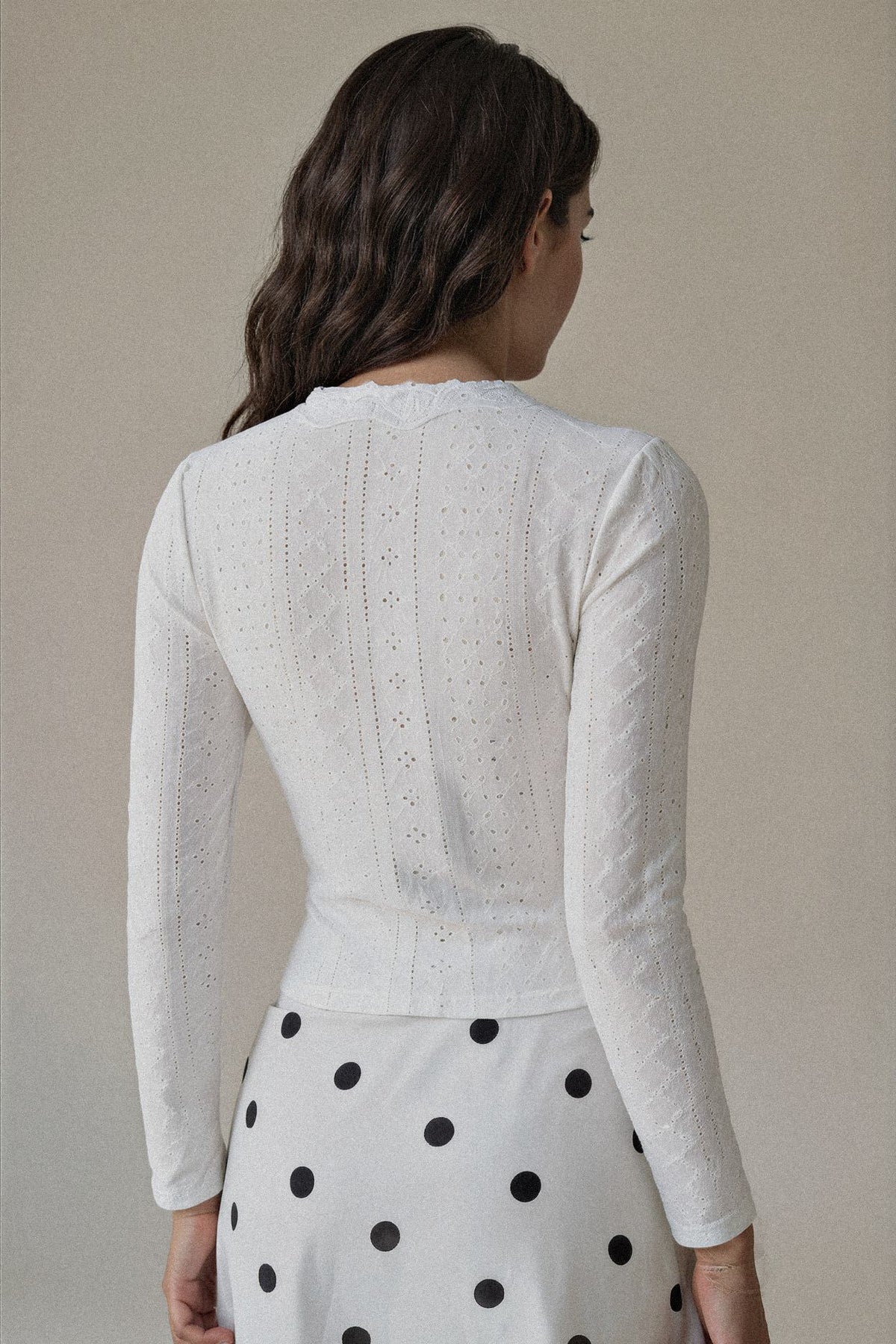 Eyelet V-Neck Long Sleeve T-Shirt