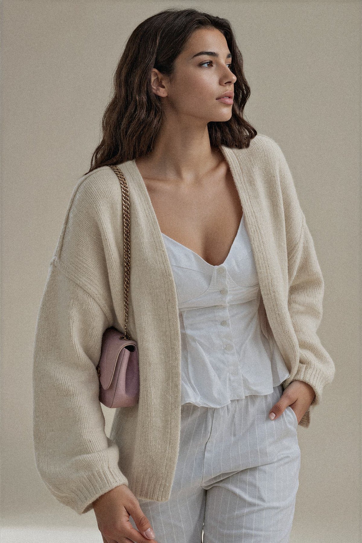 Open Front Dropped Shoulder Cardigan