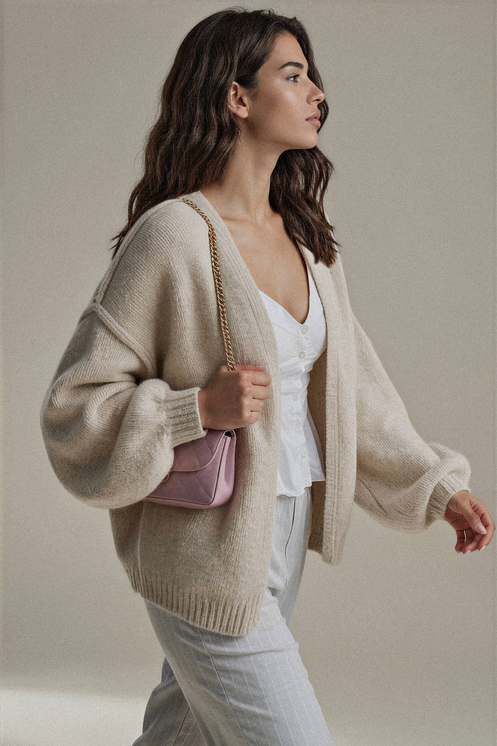 Open Front Dropped Shoulder Cardigan