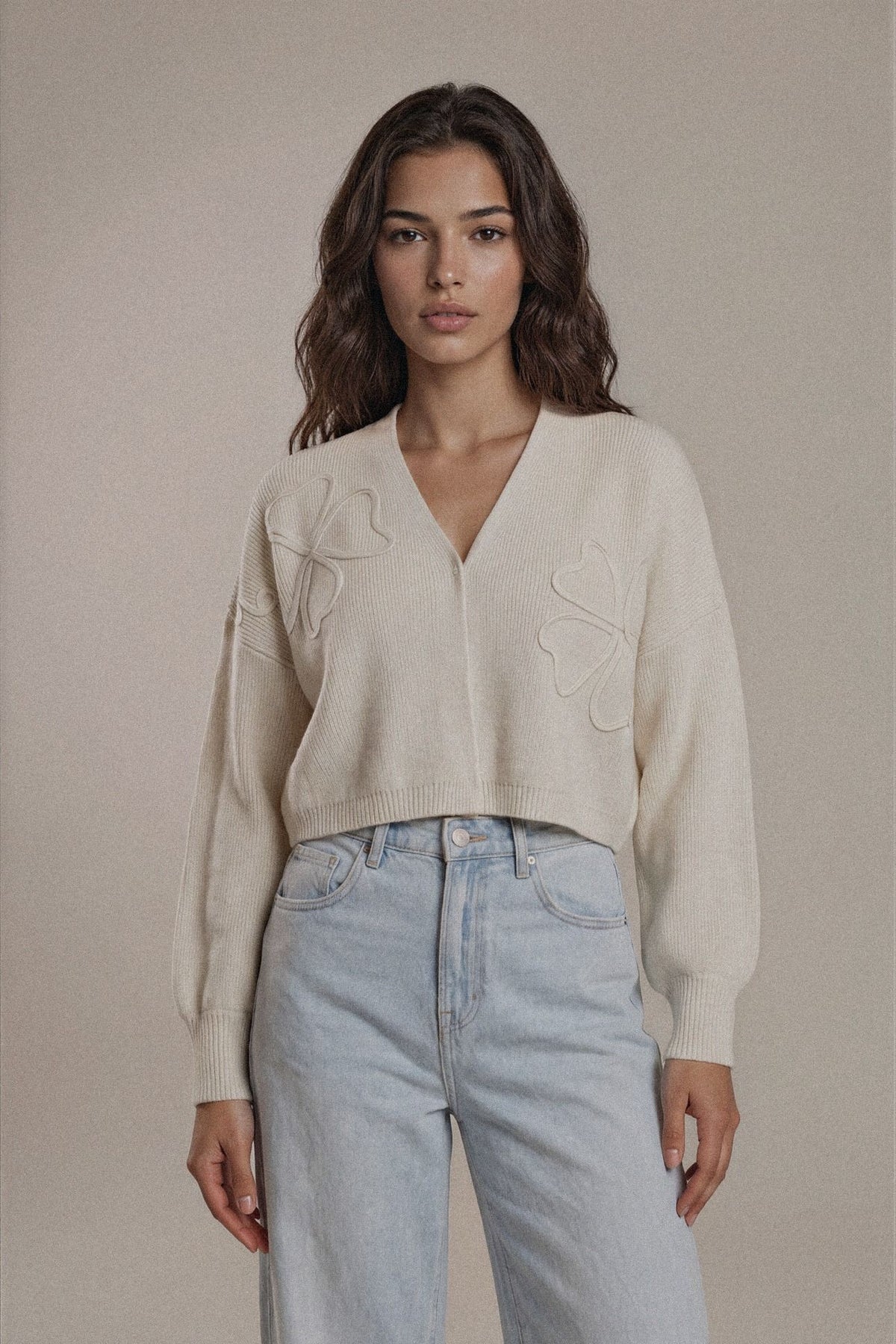 Four-Leaf Clover Open Front Cardigan