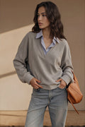 Striped Collar Dropped Shoulder Sweatshirt