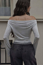 Off-Shoulder Slim Fit Long Sleeve T-Shirt