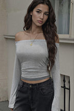Off-Shoulder Slim Fit Long Sleeve T-Shirt