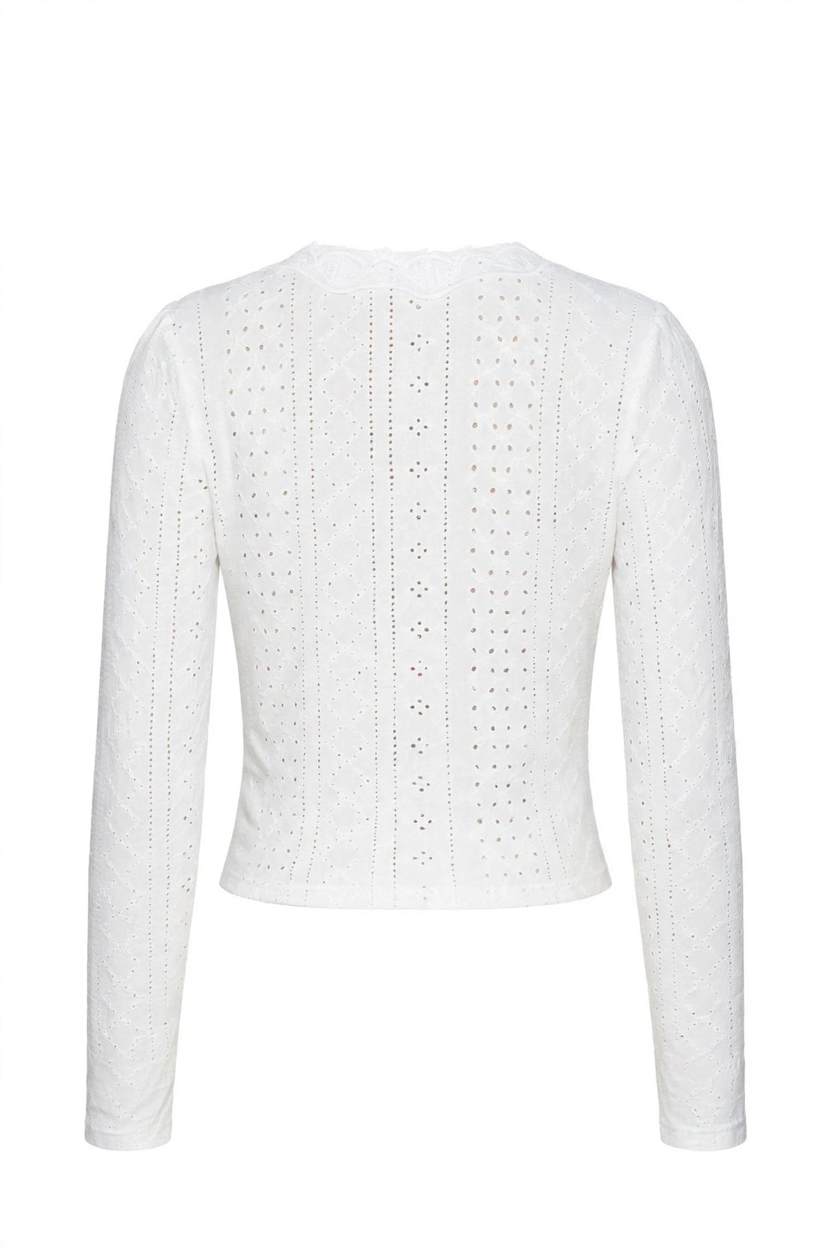 Eyelet V-Neck Long Sleeve T-Shirt