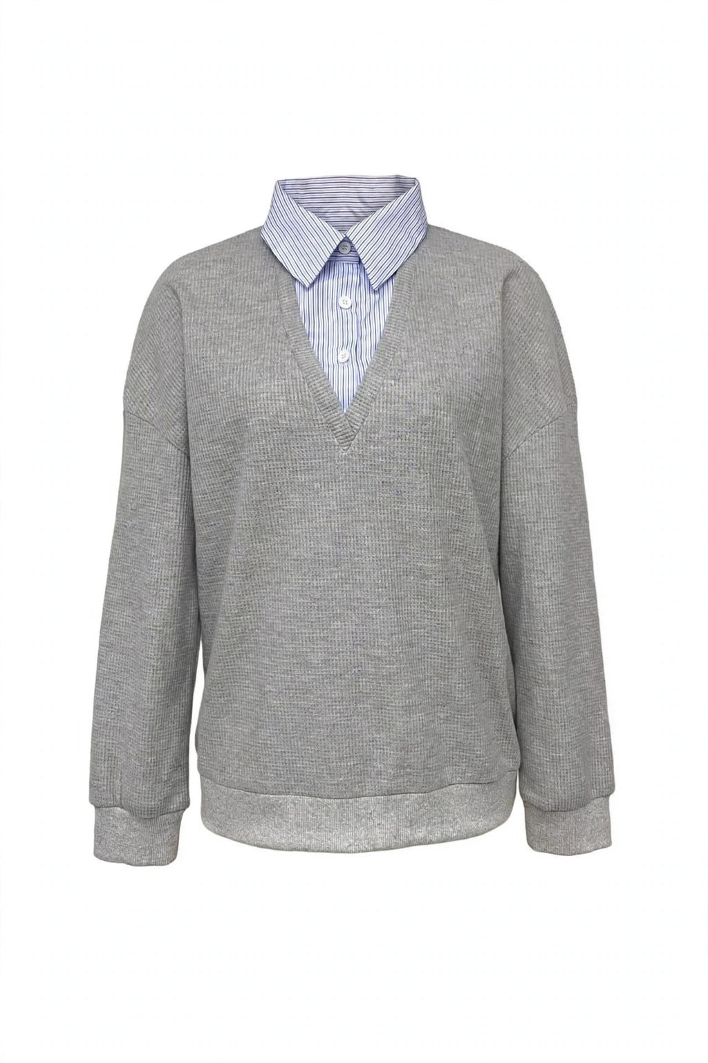 Striped Collar Dropped Shoulder Sweatshirt