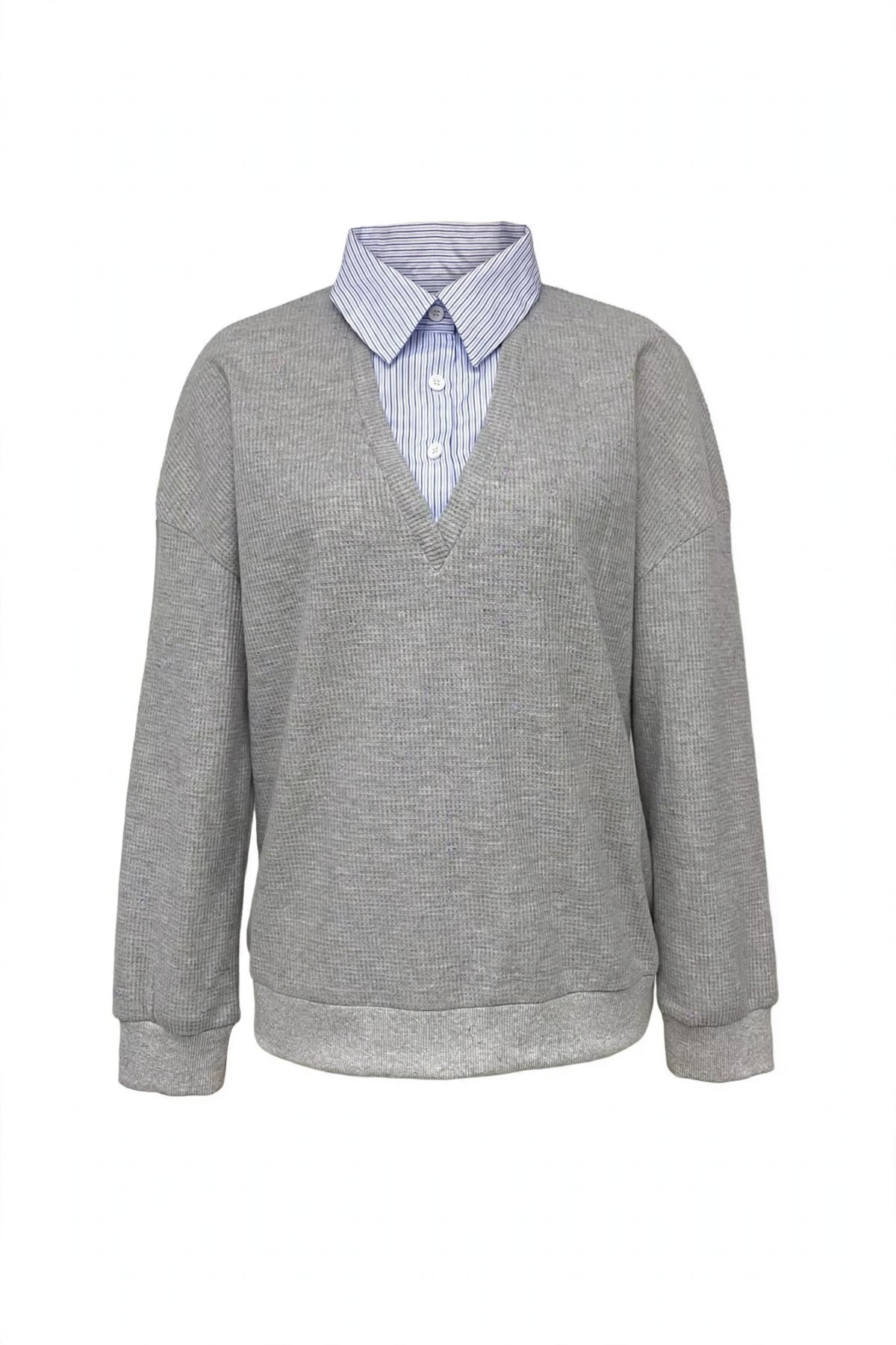 Striped Collar Dropped Shoulder Sweatshirt