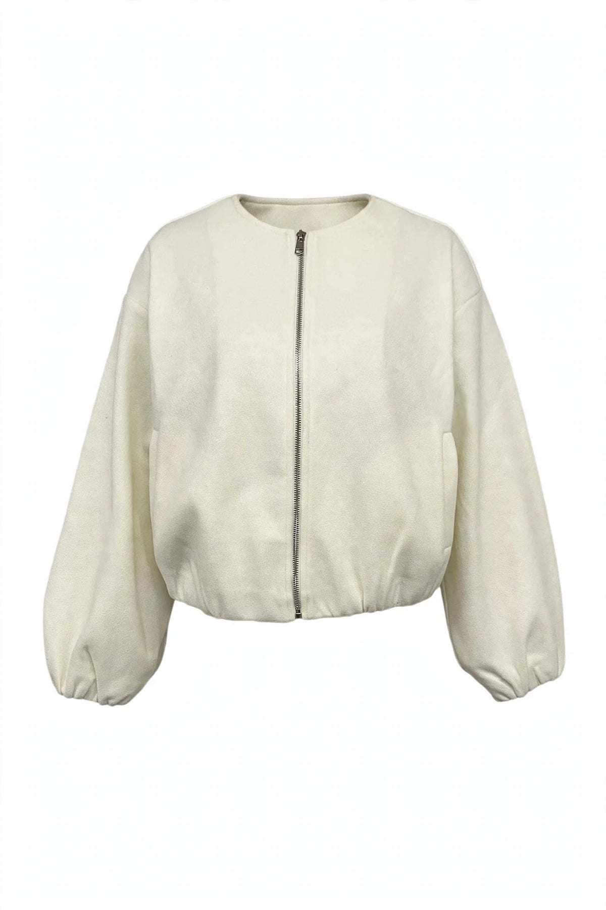 Fleece Bomber Jacket with Zipper Closure