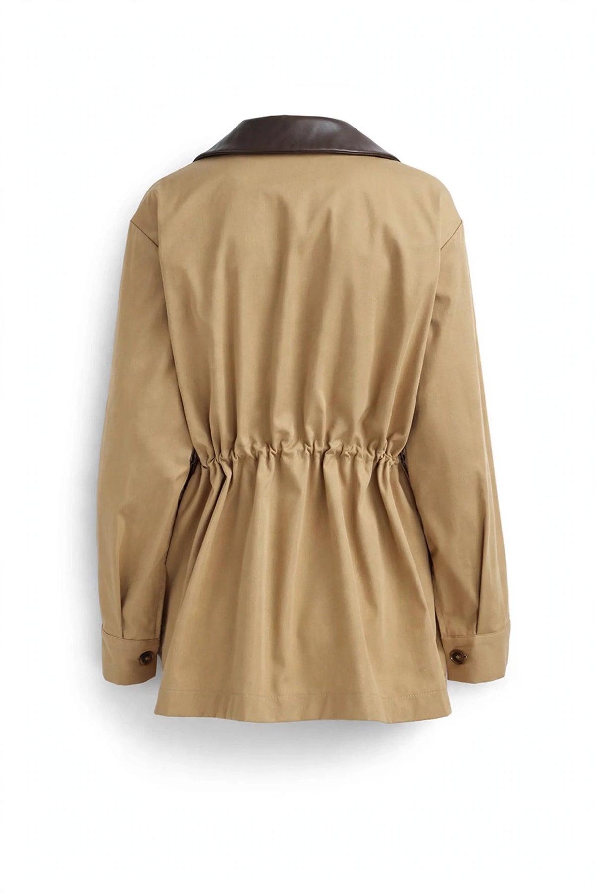 Oversized Contrast Collar Jacket with Drawstring Waist