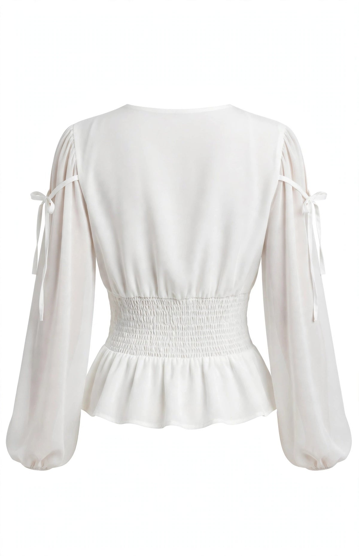 Tied V-Neck Balloon Sleeve Blouse