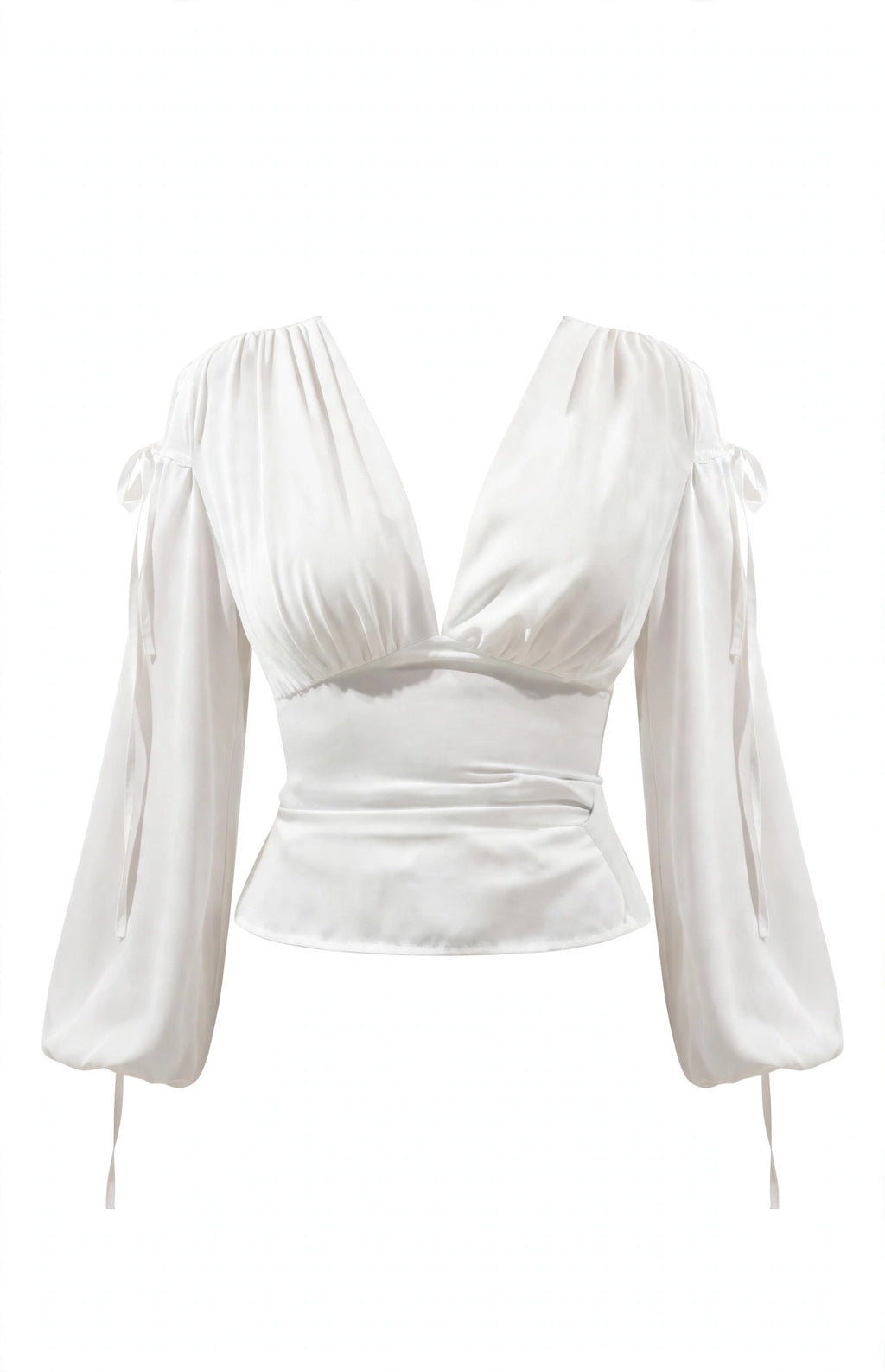 Tied V-Neck Balloon Sleeve Blouse
