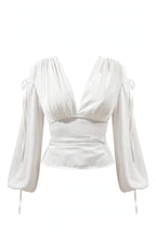 Tied V-Neck Balloon Sleeve Blouse