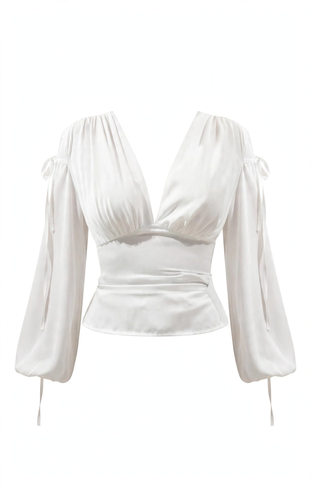 Tied V-Neck Balloon Sleeve Blouse