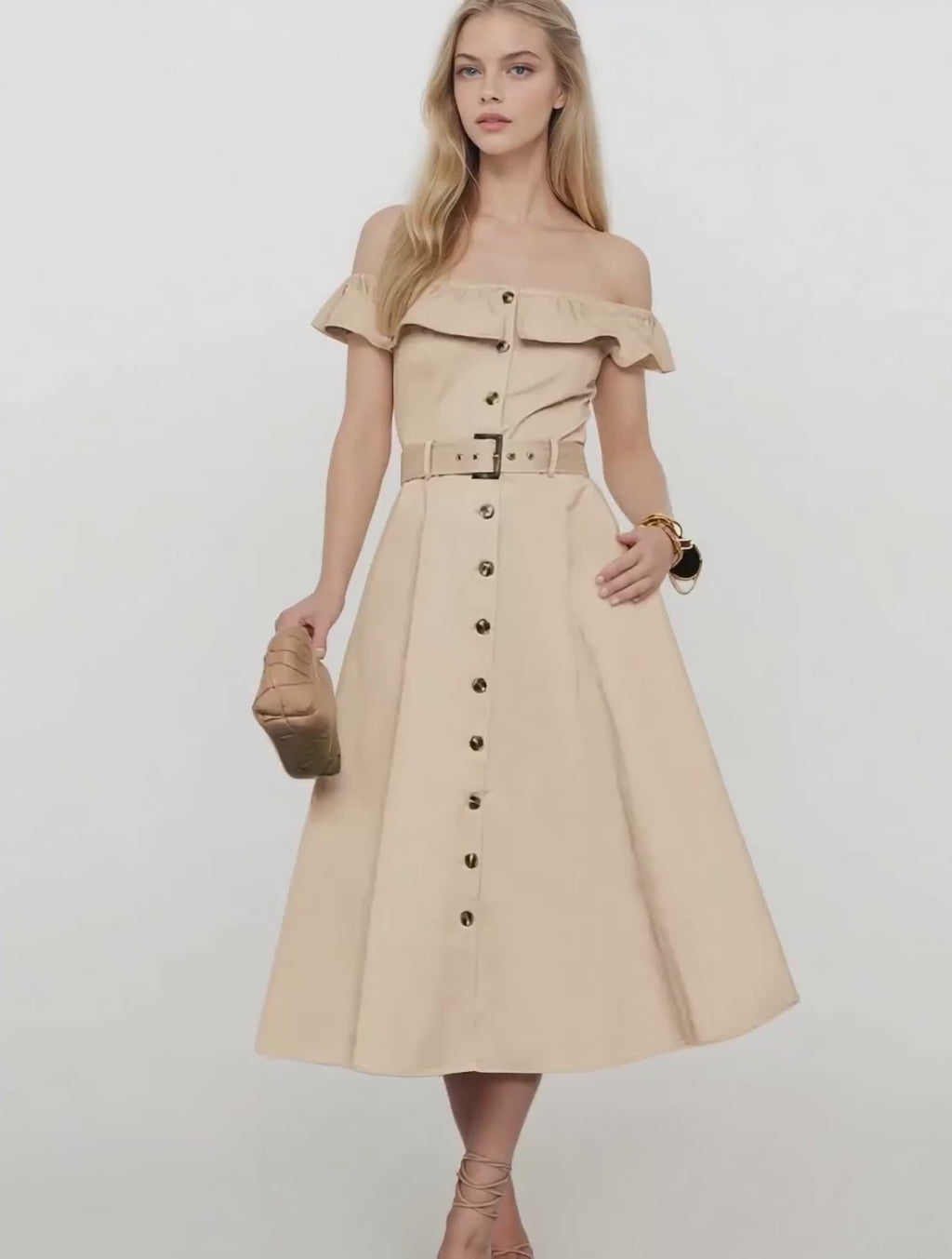 Ruffled Off-Shoulder Midi Dress