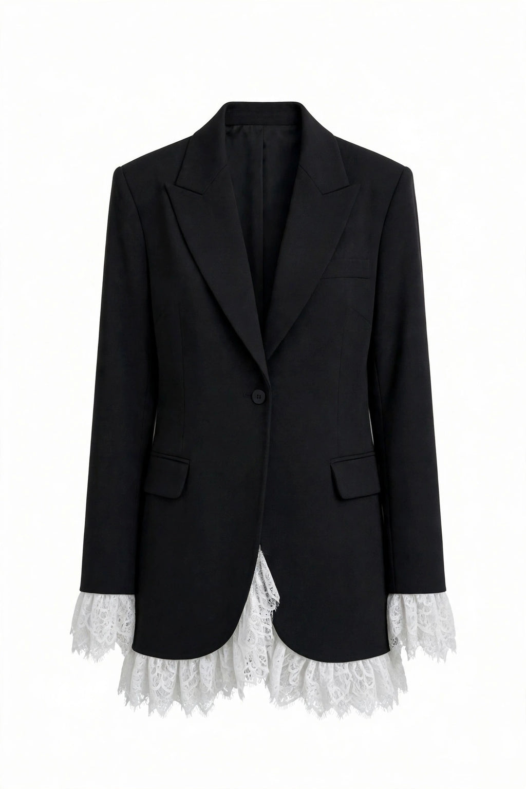 Lace Hem One Button Blazer