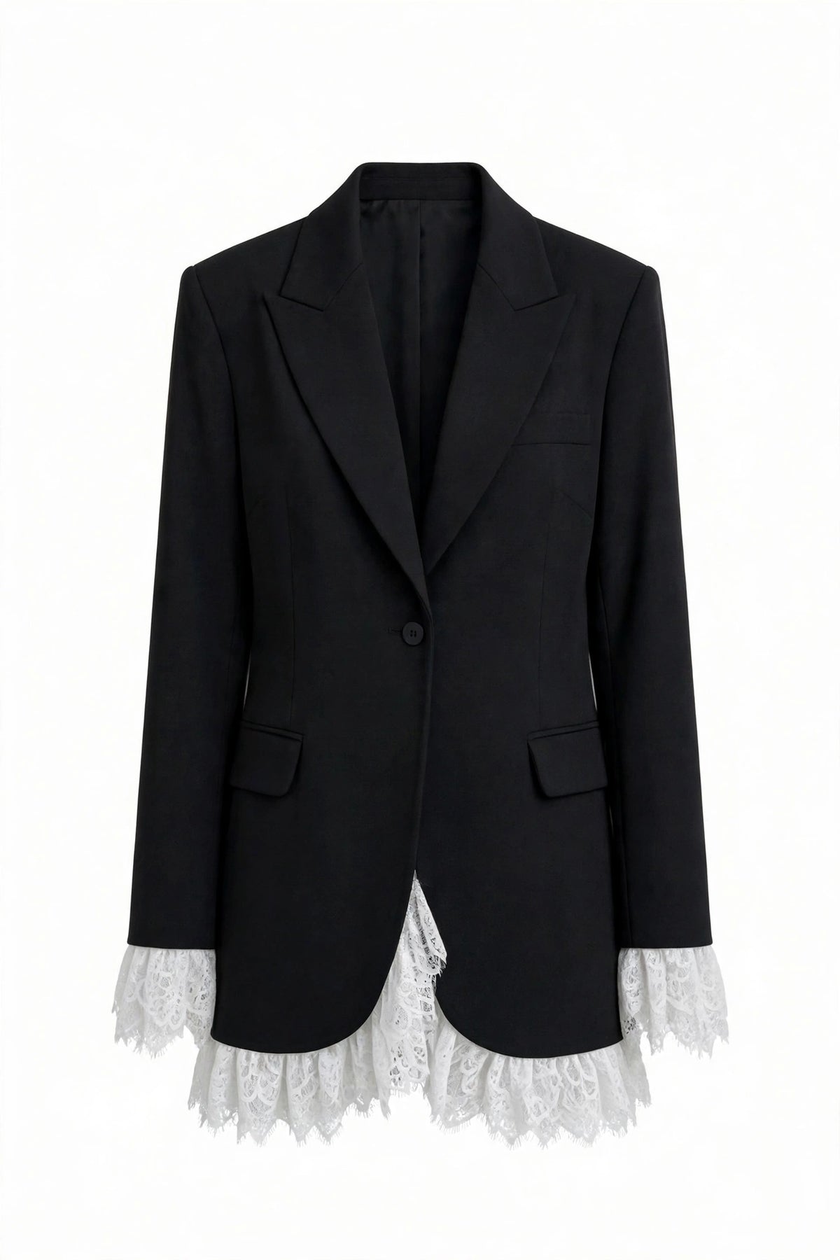 Lace Hem One Button Blazer