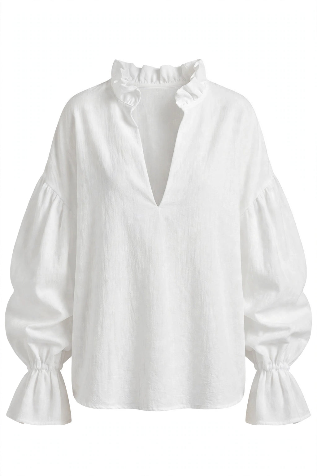 Notched Flounce Sleeve Blouse
