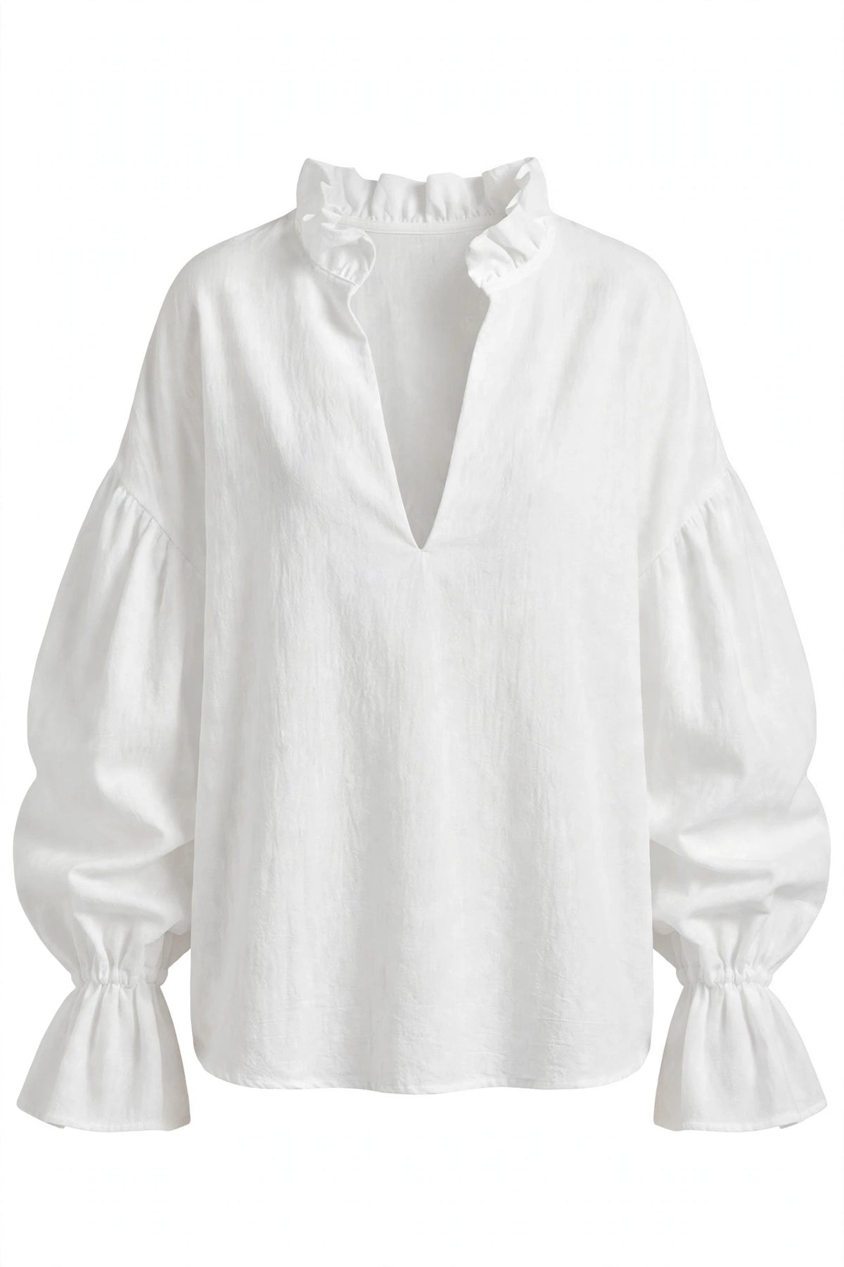 Notched Flounce Sleeve Blouse