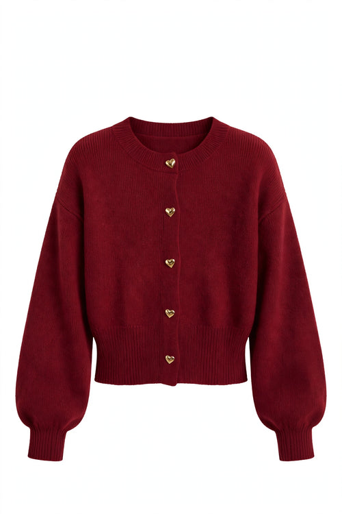 Heart-Button Knit Cardigan