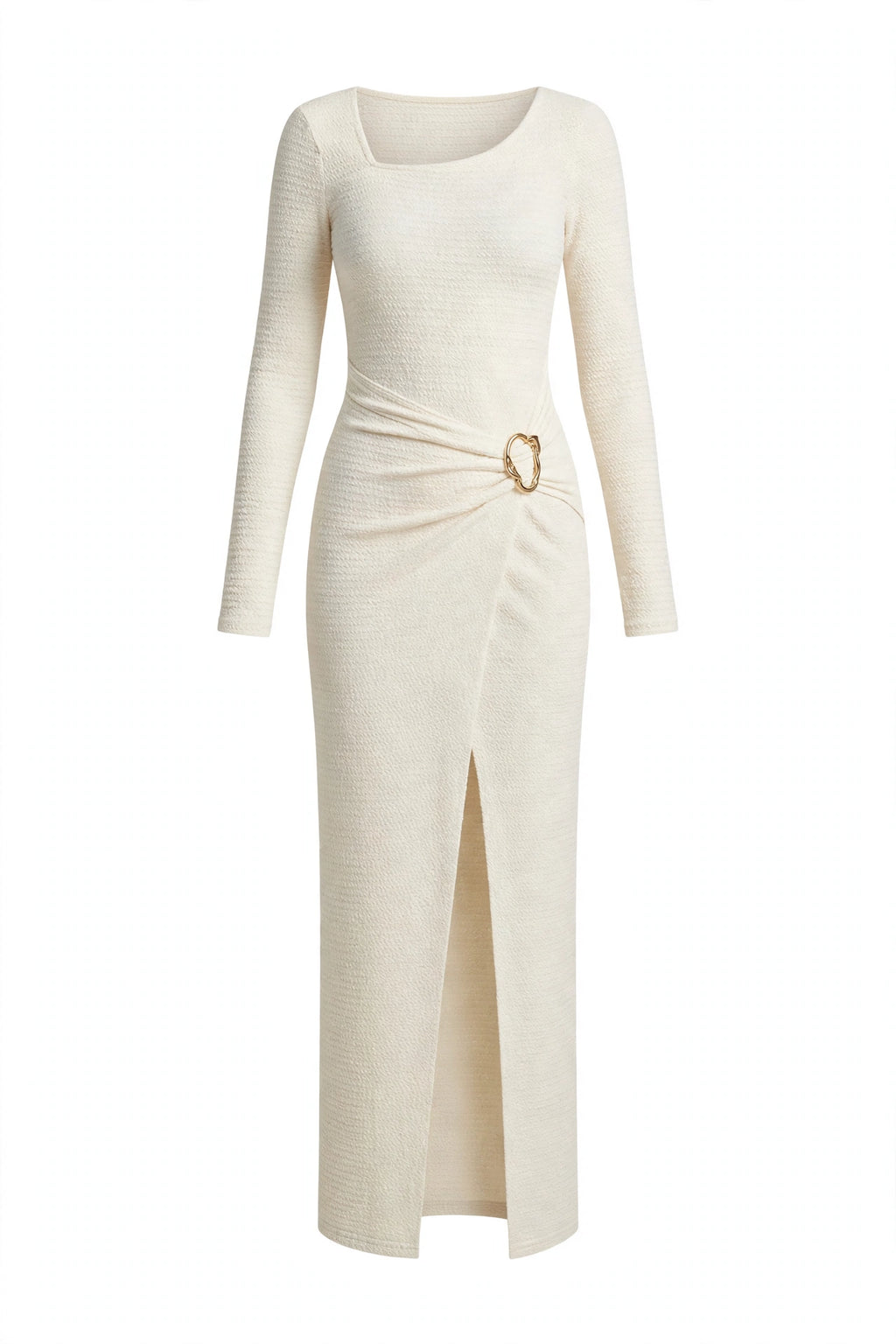 Elegant Long Sleeve Ruched Midi Dress
