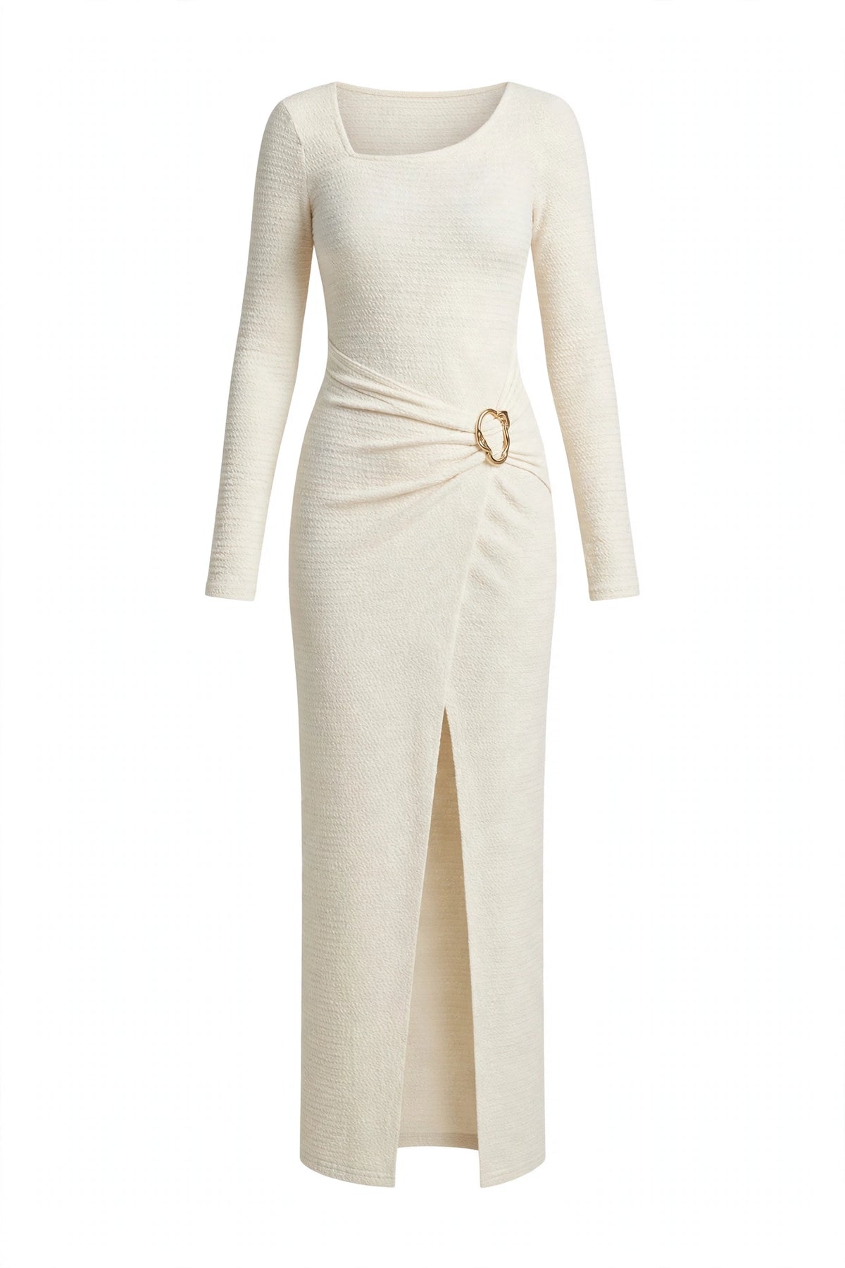 Elegant Long Sleeve Ruched Midi Dress